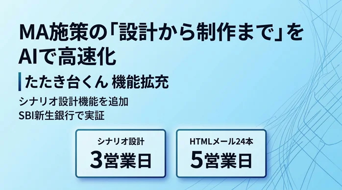 【たたき台くん機能拡充】MA施策の「設計から制作まで」をAIで高速化シナリオ設計機能を追加し、SBI新生銀行で実証